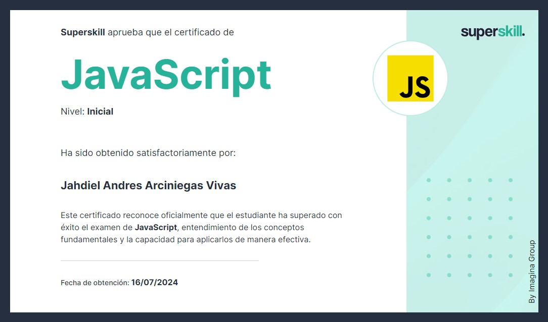 Imagen del Certificación en JavaScript