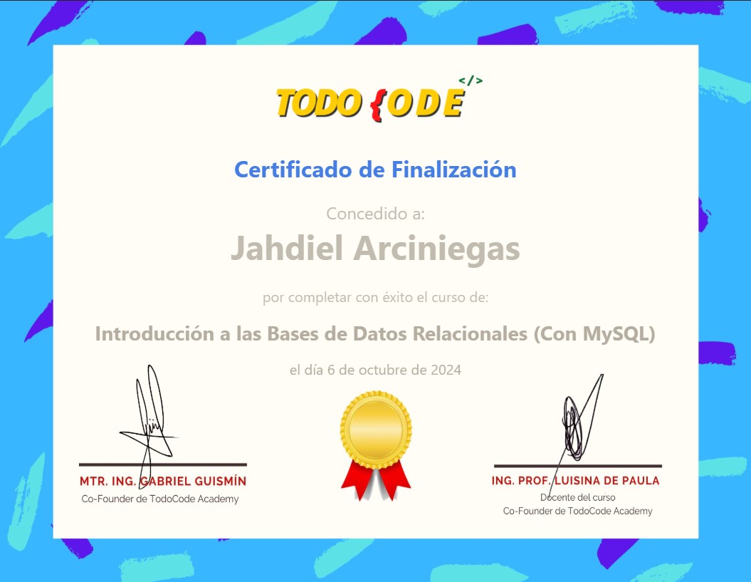 Imagen del Certificación en Base de datos Relacionales con MySQL