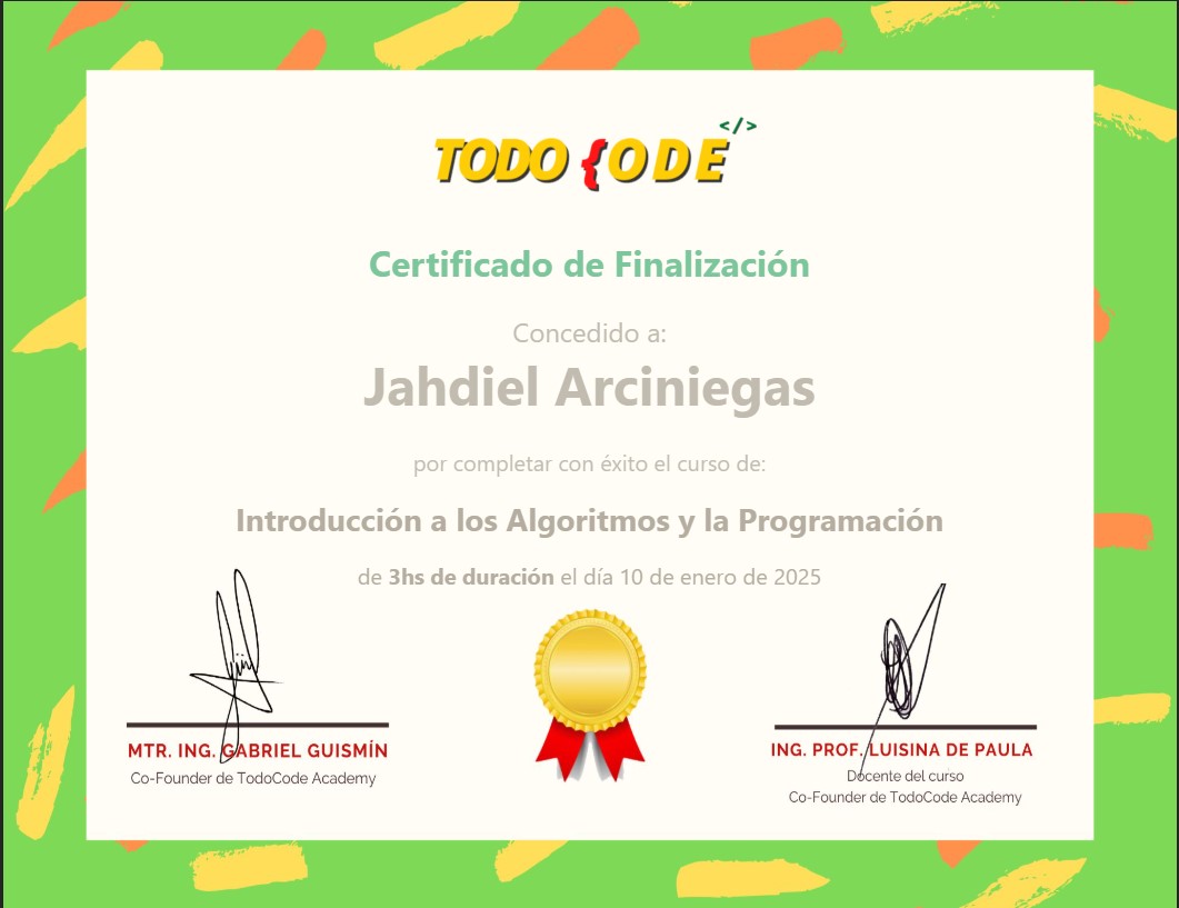 Imagen del Certificación en Introducción a los algoritmos y programación